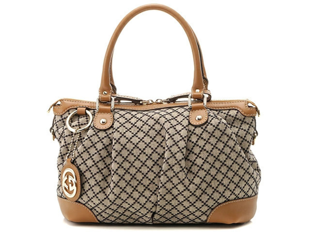 Gucci Sukey Diamante Canvas Leather Beige Cream Brown
